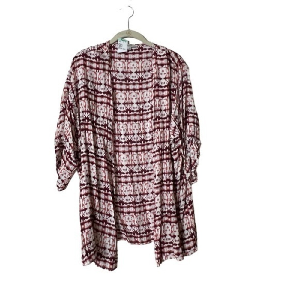 NWT Papaya Tie Dye Open Blouse / Swim Cover Up / Top burgundy rust & white S